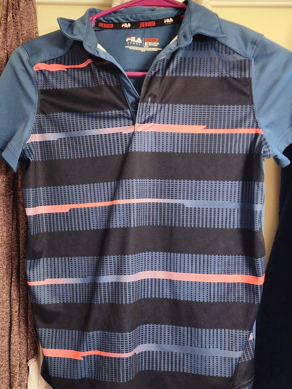 Fila Boys Blue Polo with Coral Stripe Accents